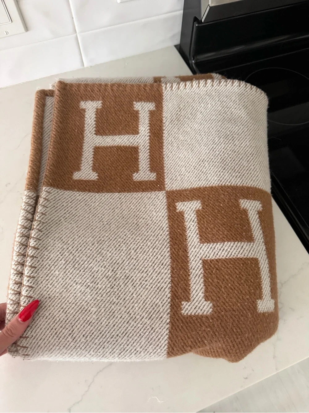 Hermes Cream and Brown H-Logo Throw Blanket